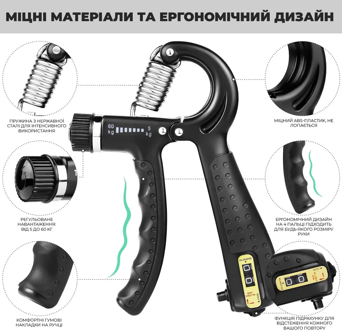 Кистьовий еспандер Active Point чорний регульоване навантаження 10-60 кг