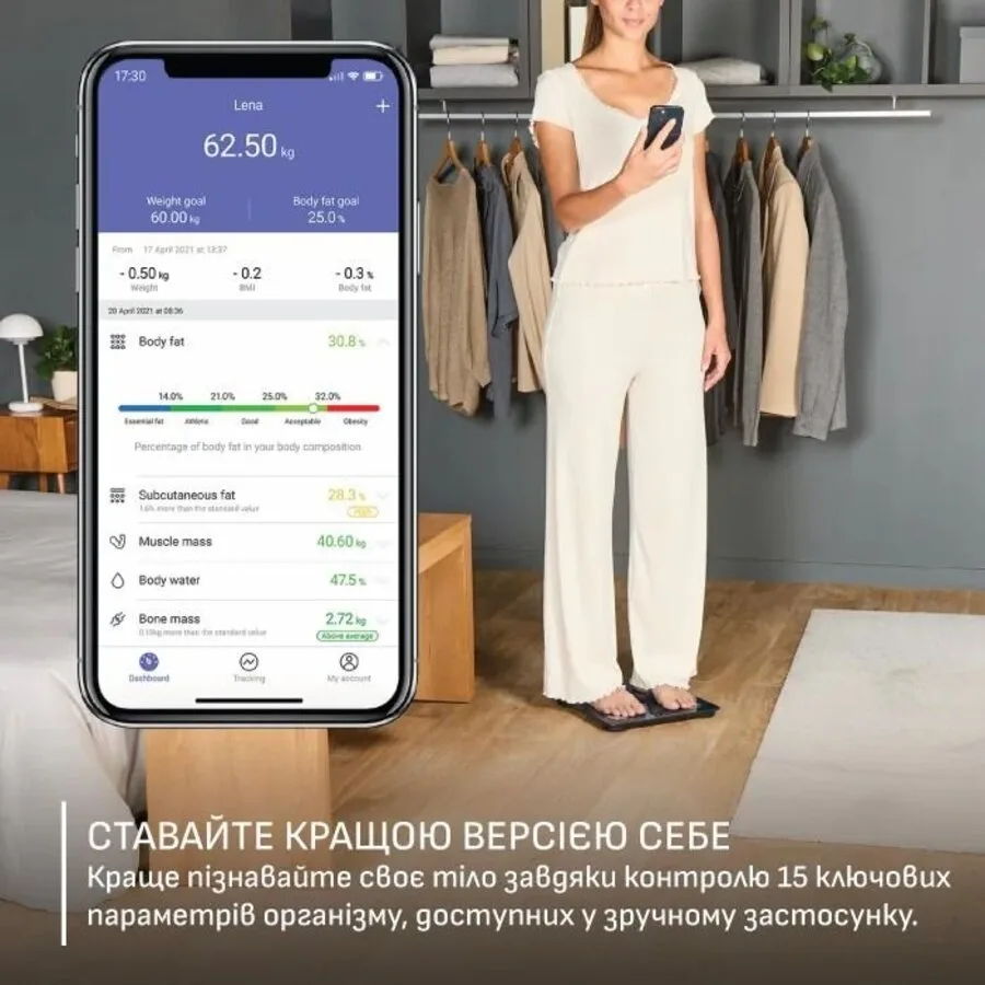Весы Tefal напольные электронные стеклянные 180кг синие Bluetooth