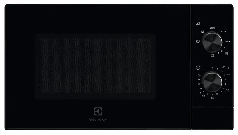 Мікрохвильова піч Electrolux, 20 л, механічне управління, 800 Вт, функція гриля, чорний колір.
