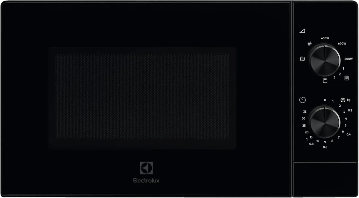 Мікрохвильова піч Electrolux, 20 л, механічне управління, 800 Вт, функція гриля, чорний колір.