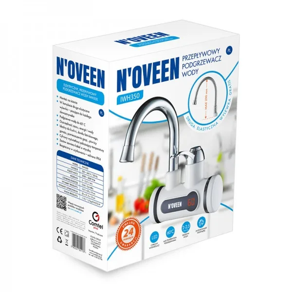 Проточний водонагрівач Noveen ABS 16,7х26х19 см Білий 3,5 кВт