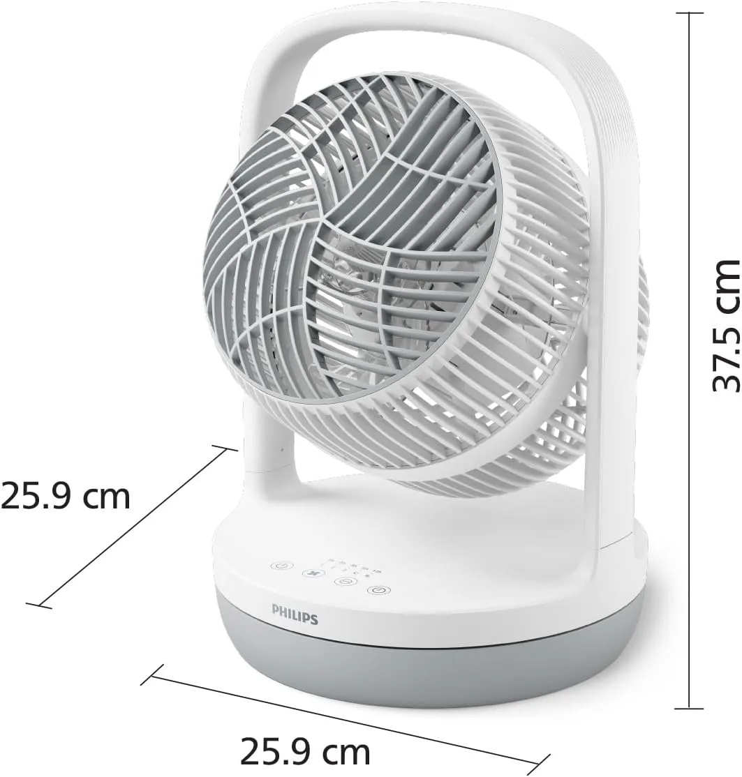 Вентилятор настільний Philips, серія 2000, діаметр 22 см, потужність 24 Вт, з таймером та можливістю повороту на 180 градусів, біл