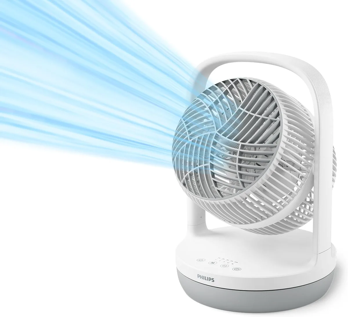 Вентилятор настільний Philips, серія 2000, діаметр 22 см, потужність 24 Вт, з таймером та можливістю повороту на 180 градусів, біл