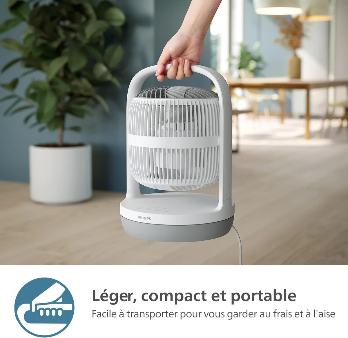 Вентилятор настільний Philips, серія 2000, діаметр 22 см, потужність 24 Вт, з таймером та можливістю повороту на 180 градусів, біл