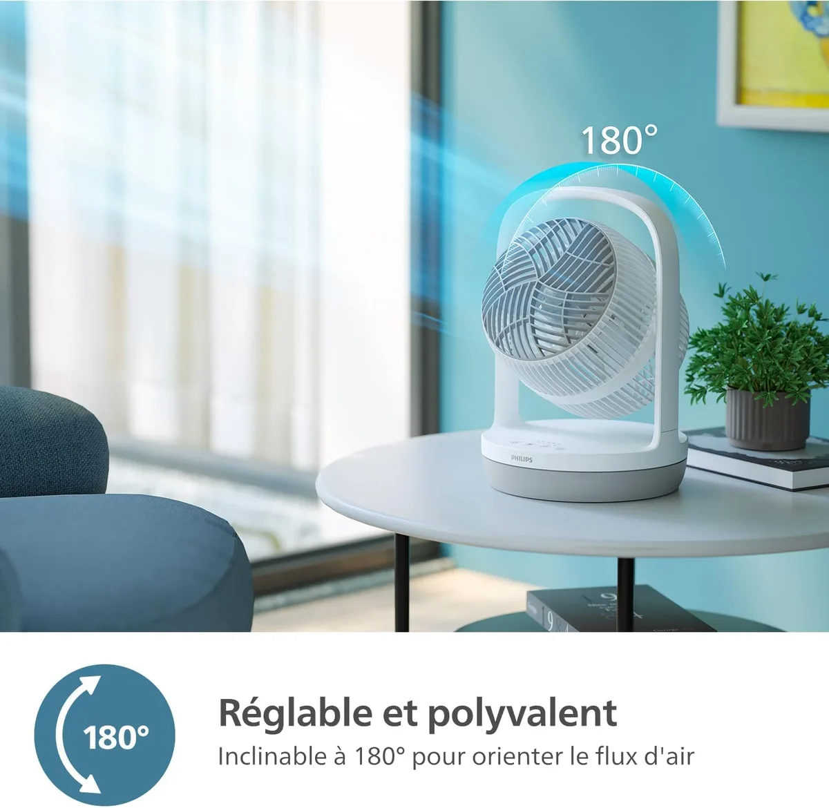 Вентилятор настільний Philips, серія 2000, діаметр 22 см, потужність 24 Вт, з таймером та можливістю повороту на 180 градусів, біл