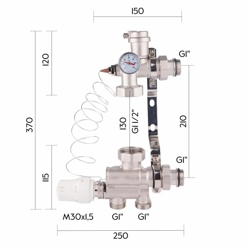 Смешивательная группа 1" Thermo Alliance с термоголовкой латунь 320х175х80 мм никель