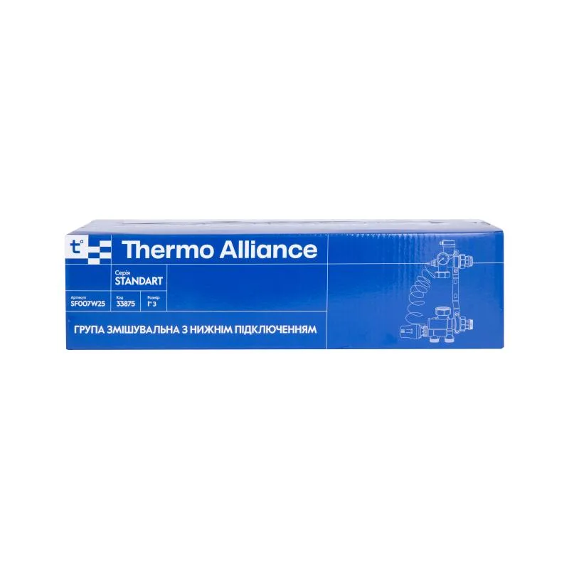 Смешивательная группа 1" Thermo Alliance с термоголовкой латунь 320х175х80 мм никель