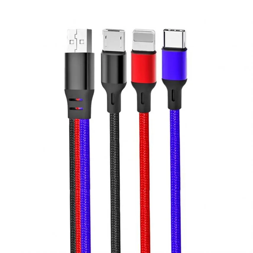 Кабель USB 3в1 XO тканинний 1,2м чорний червоний синій
