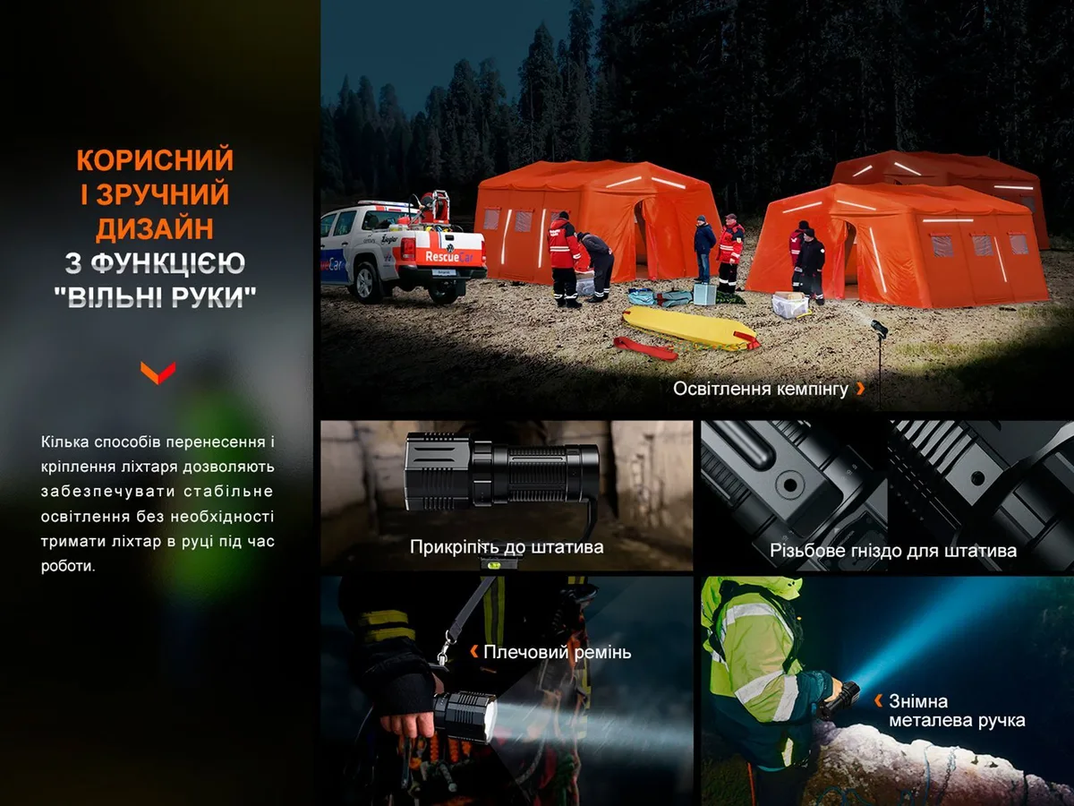 Ліхтар ручний Fenix алюмінієвий 208х91х62,5 мм чорний 21000 лм IP68