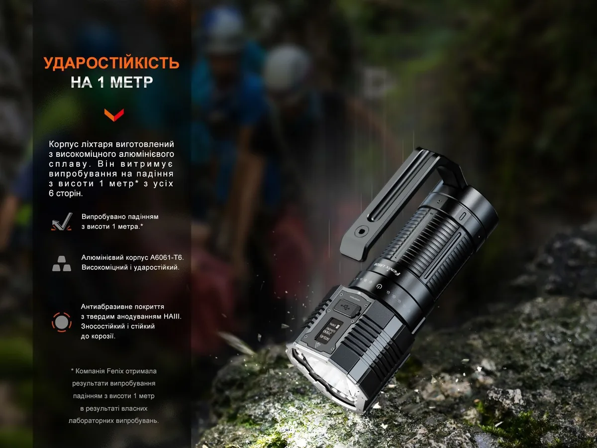 Ліхтар ручний Fenix алюмінієвий 208х91х62,5 мм чорний 21000 лм IP68