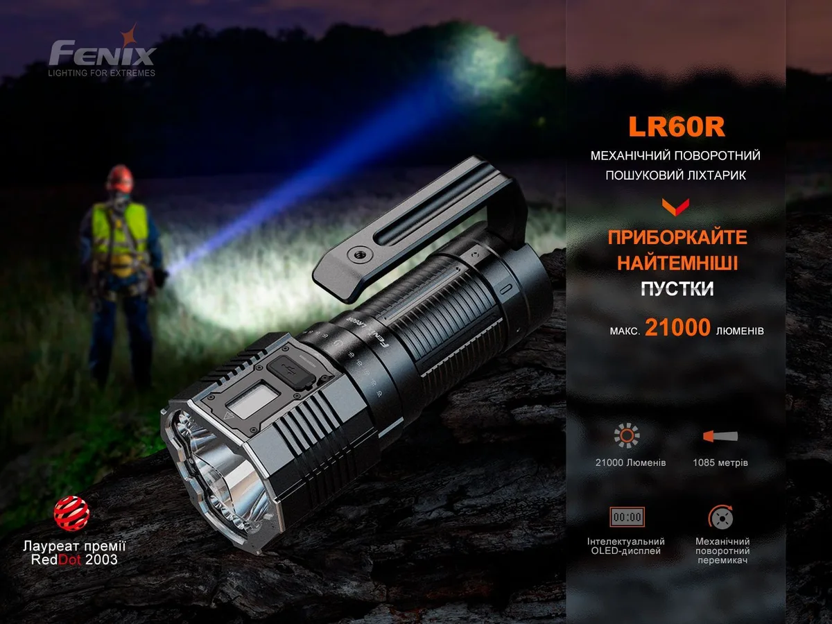 Ліхтар ручний Fenix алюмінієвий 208х91х62,5 мм чорний 21000 лм IP68