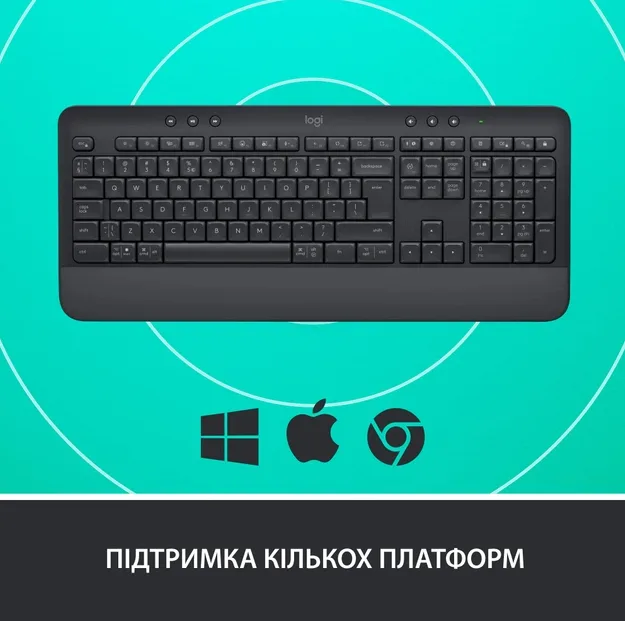 Клавіатура Logitech мембранна бездротова чорна з підставкою для рук