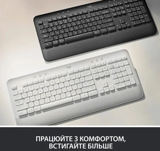 Клавіатура Logitech мембранна бездротова чорна з підставкою для рук