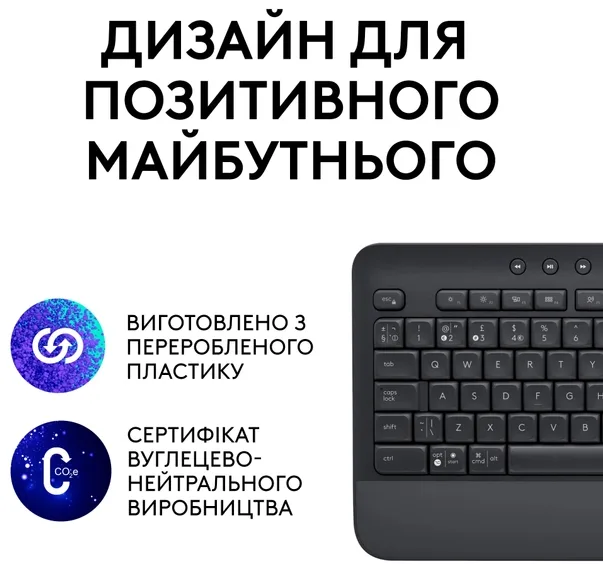 Клавіатура Logitech мембранна бездротова чорна з підставкою для рук