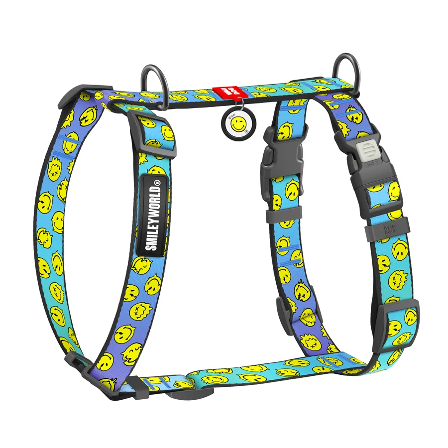 Шлея анатомічна WAUDOG Nylon H-подібна 20 мм 38-60 см Смайли на блакитному