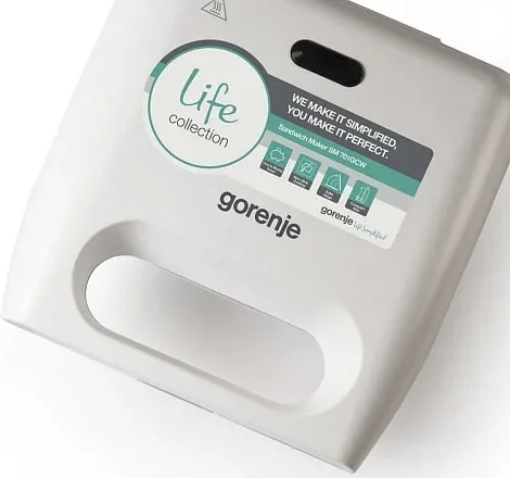 Сендвіч-мейкер Gorenje 700Вт, алюмінієва пластина-гриль, пластиковий корпус, білий.
