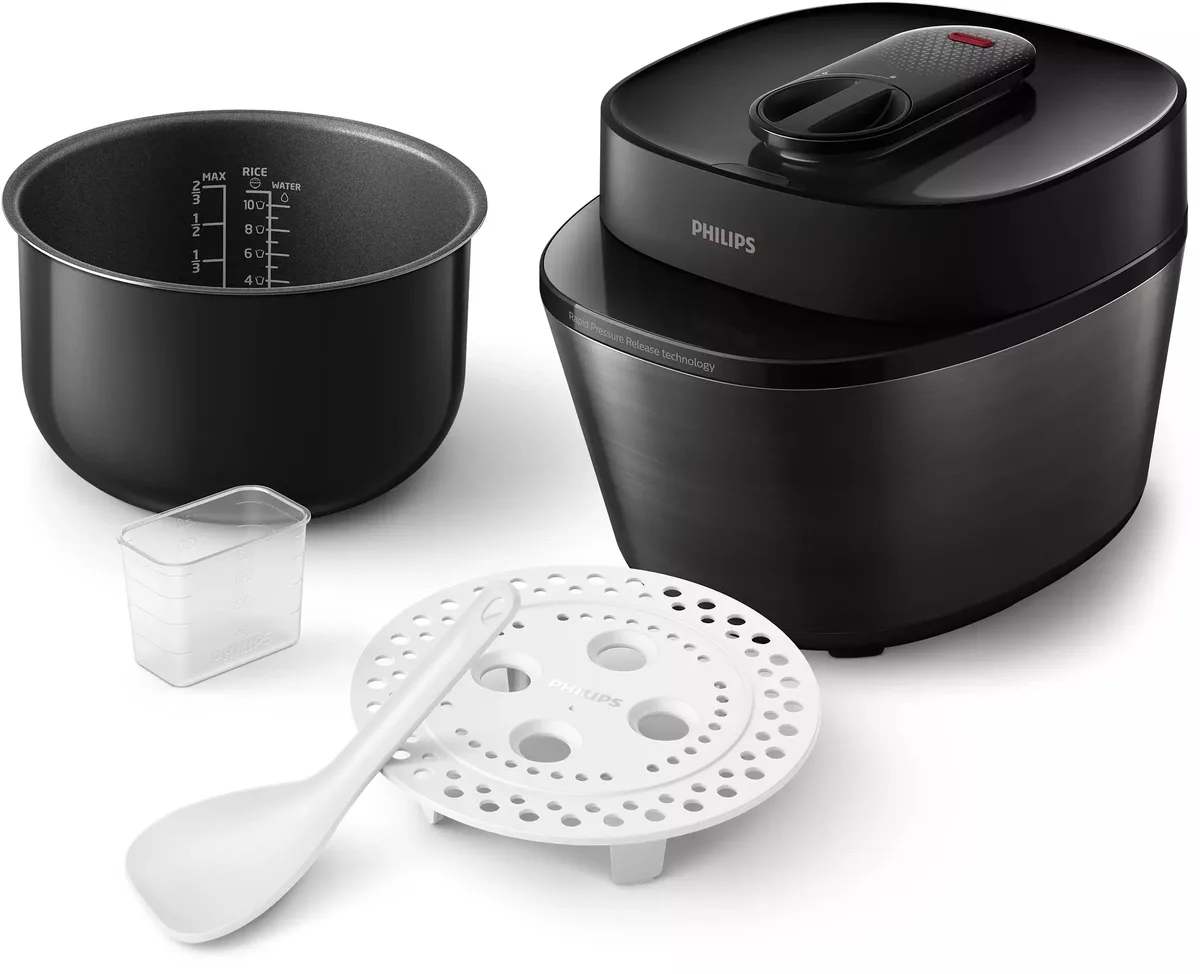 Мультиварка-скороварка Philips All-in-One Cooker, 1000Вт, чаша-5л, електронне керув., пластик, чорний
