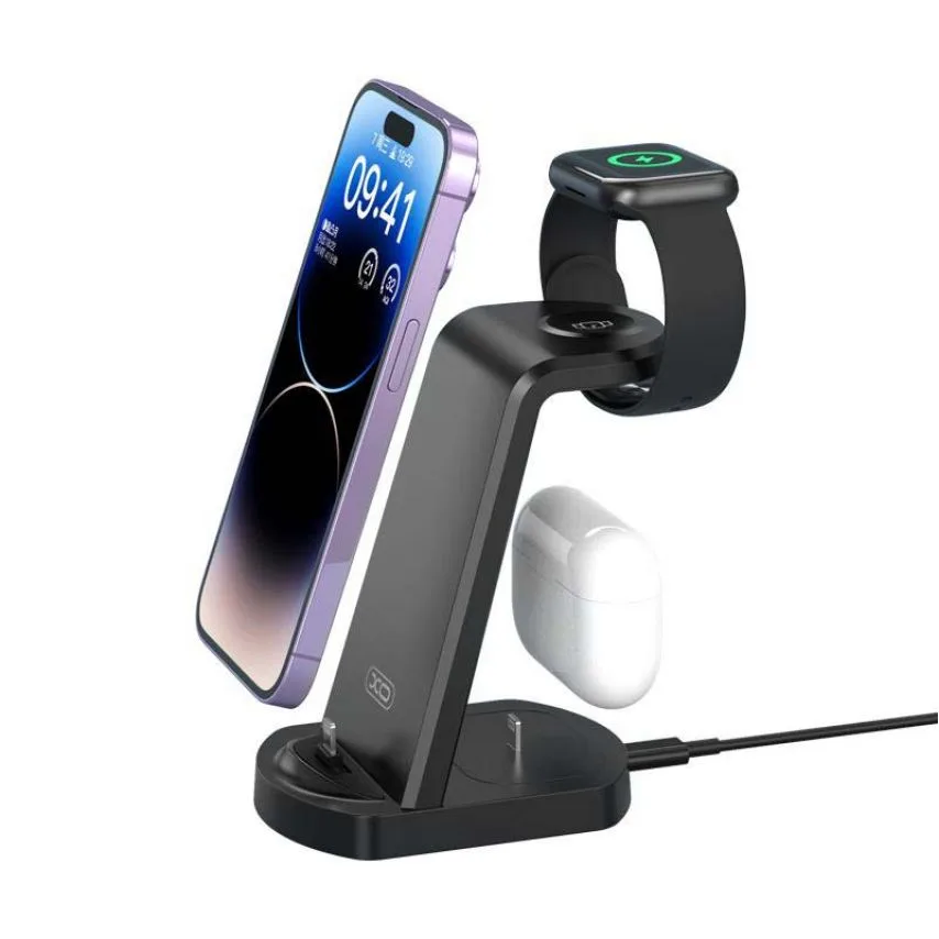 Бездротовий зарядний пристрій XO пластик 116х130х77 мм чорний для Apple Watch iPhone TWS