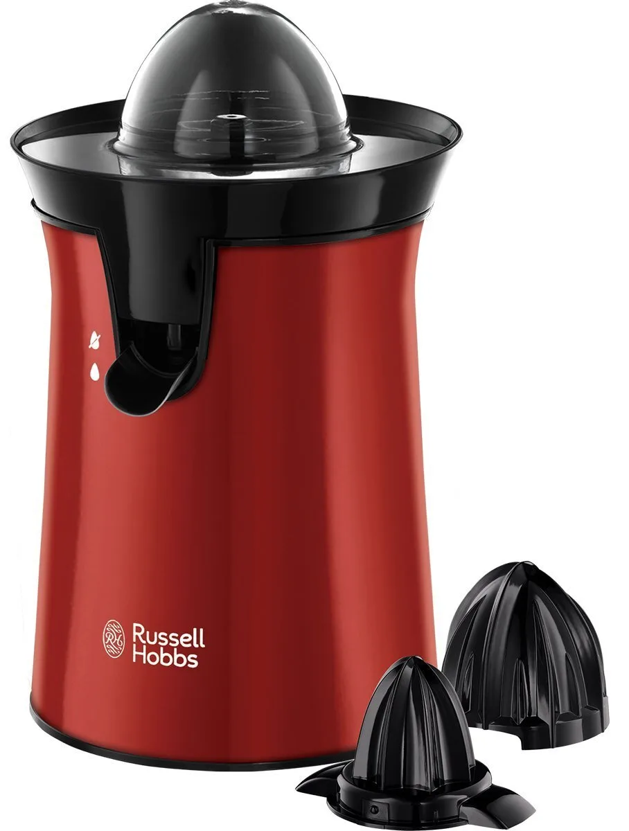 Цитрусовый пресс Russell Hobbs Colours Plus, мощность 600 Вт, 2 насадки в комплекте, пластиковый корпус, красного цвета
