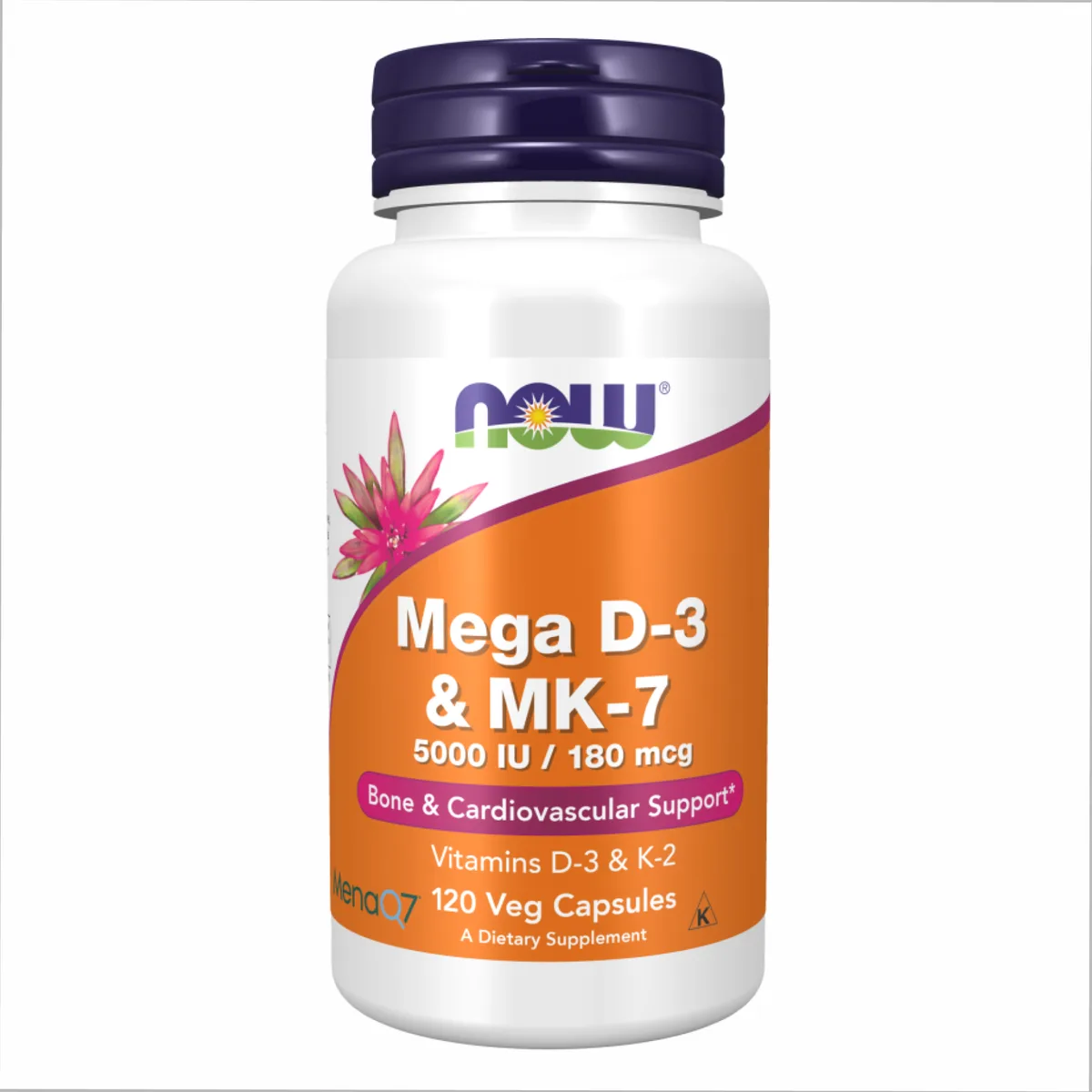 Витамины NOW Foods Mega D-3 MK-7 120 капсул для здоровья костей и сердца
