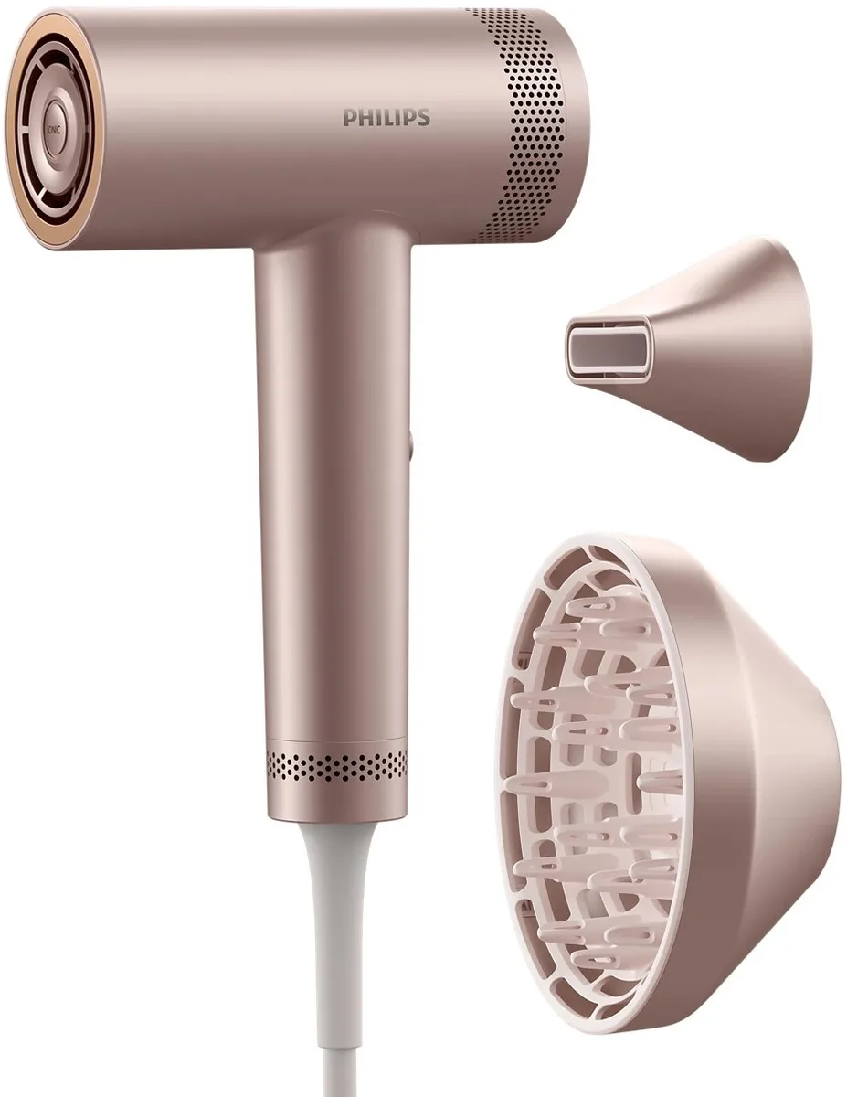 Фен Philips 8000 Series, 1400 Вт, 3 настройки, ионизация, холодный обдув, турбо-режим, розовый