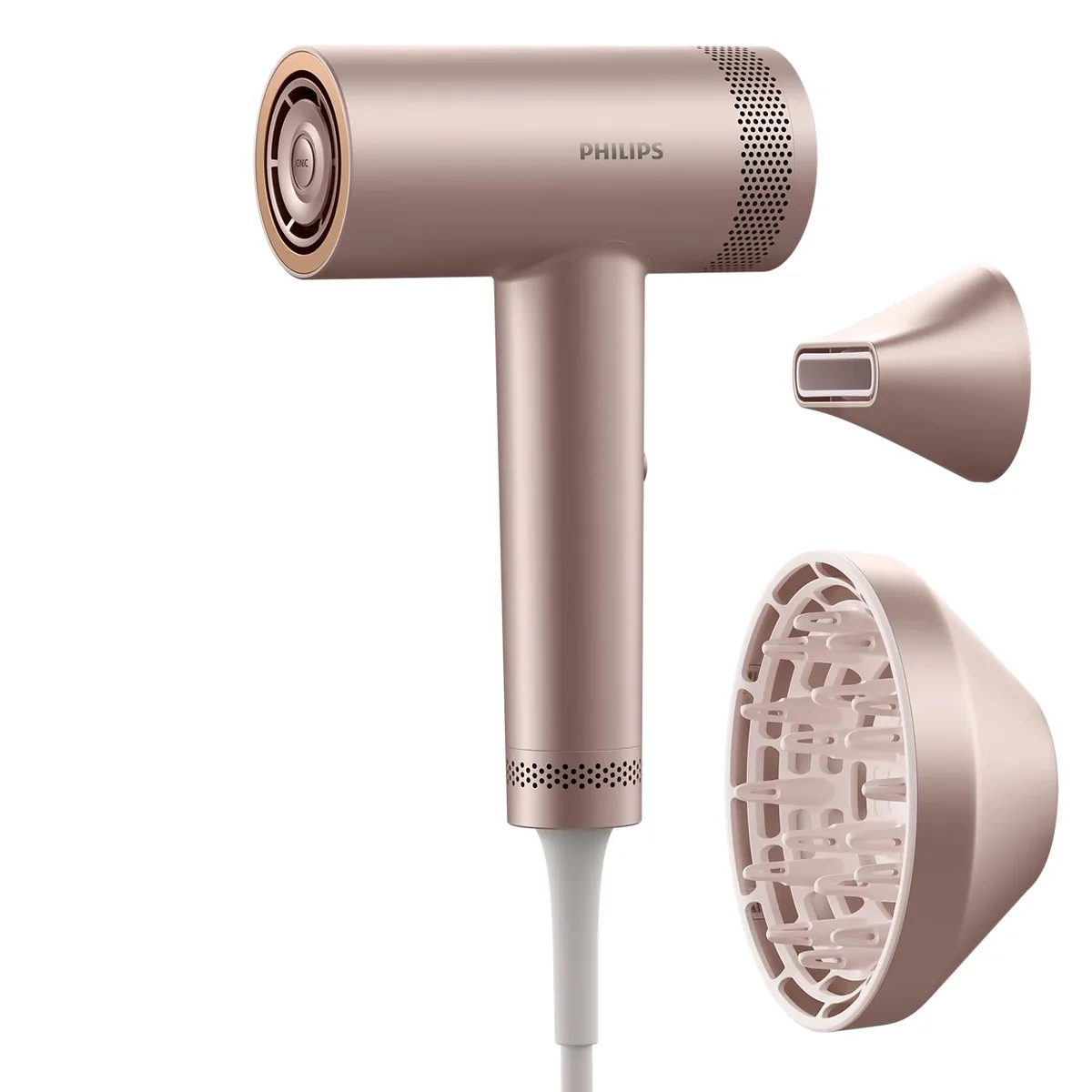 Фен Philips 8000 Series, 1400 Вт, 3 настройки, ионизация, холодный обдув, турбо-режим, розовый