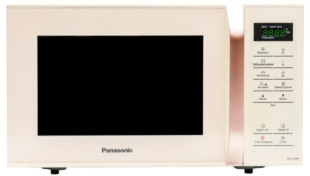 Мікрохвильова піч Panasonic, об'єм 23 л, електронне управління, потужність 800 Вт, з дисплеєм, графітовий колір.