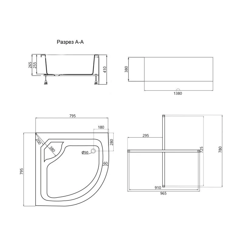 Душевой поддон Lidz KAPIELKA ST80x80x41 см акриловый белый полукруглый