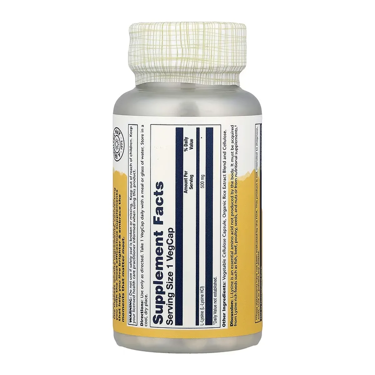 L-Lysine 500mg Solaray растительная капсула 60 шт