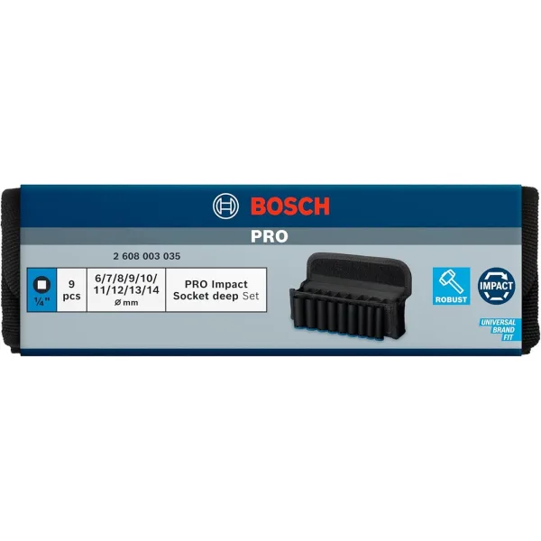 Набір ударних торцевих головок Bosch 1/4" 50 мм 9 шт 6-14 мм
