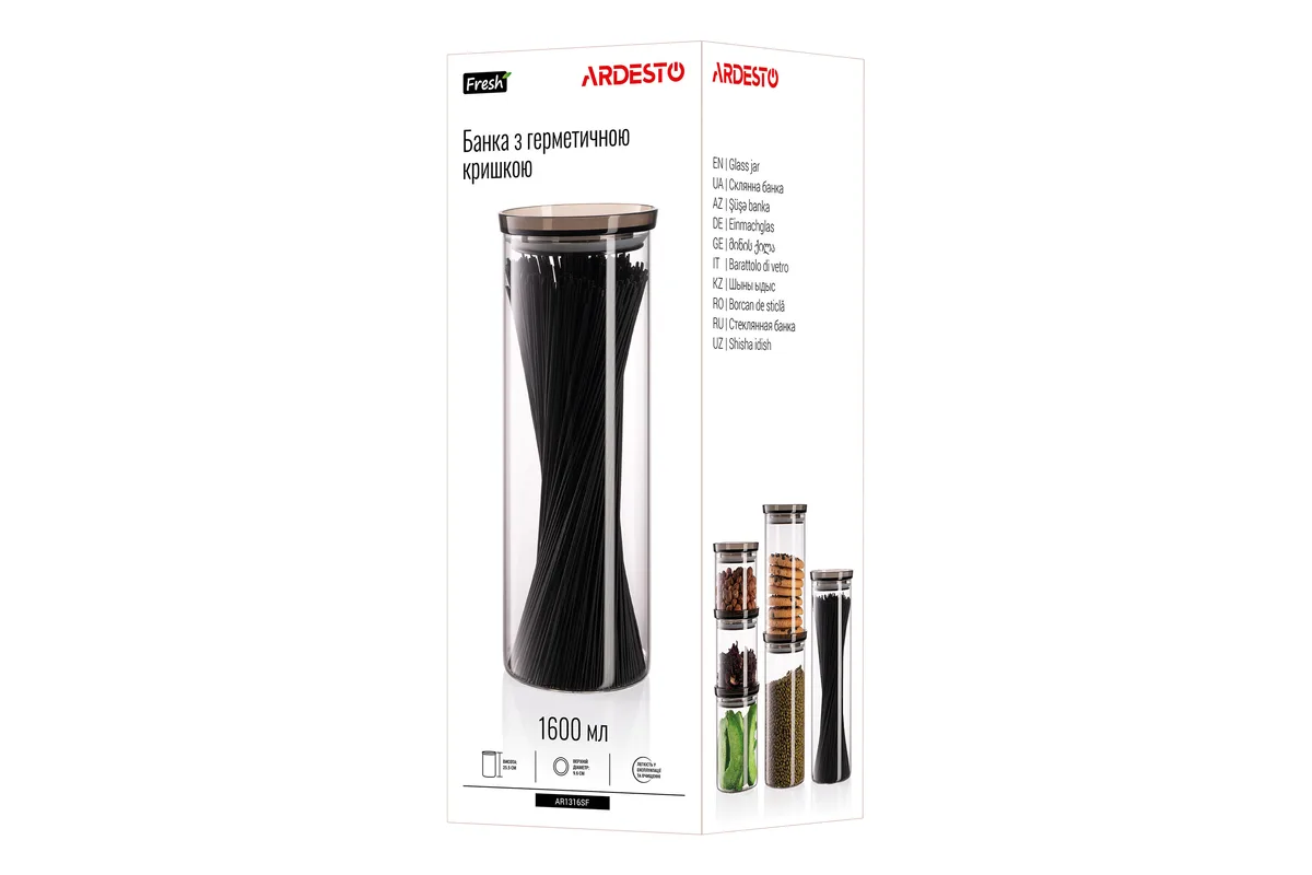 Контейнер для зберігання ARDESTO Fresh, 1600 мл, скло, пластик, прозорий.