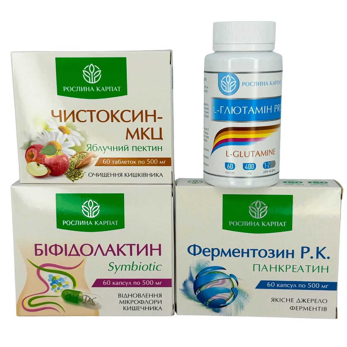 Здорове травлення та підтримка кишківника – Чистоксин, Глютамін, Біфідолактин, Ферментозин Рослина Карпат