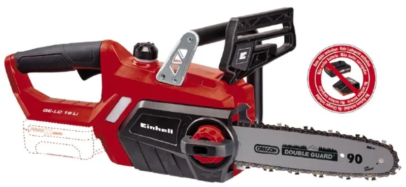 Акумуляторна ланцюгова пила Einhell GE-LC 18 Li-Solo 18В PXC, 25 см, вага 2.97 кг, без батареї та зарядного пристрою.