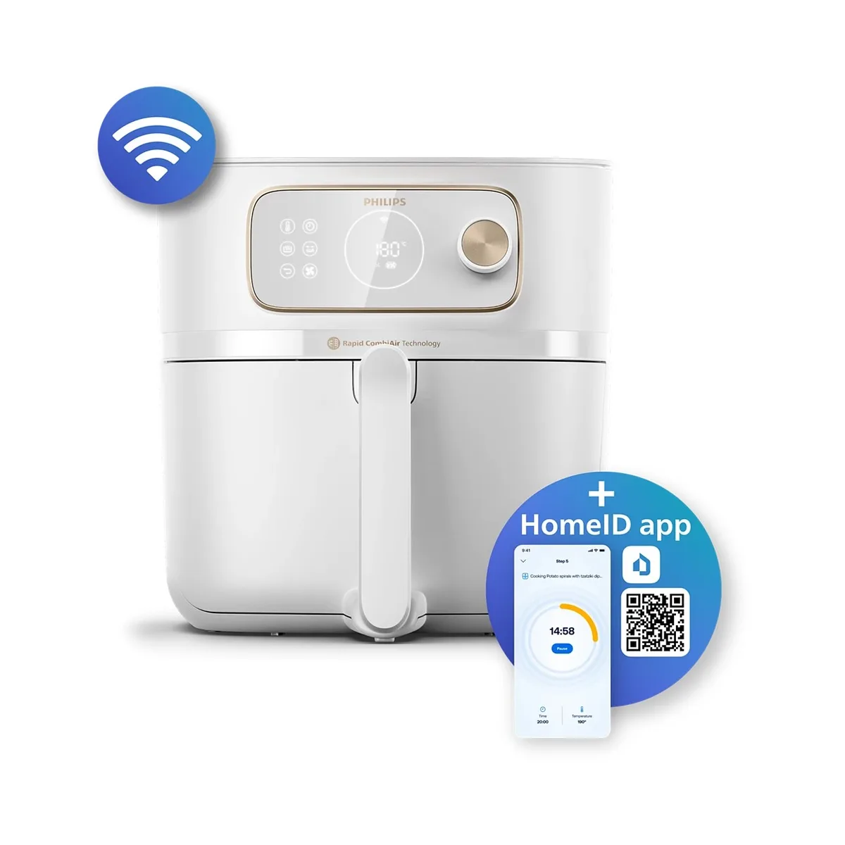 Мультифункційна піч Philips Combi XXL Smart 2200Вт, чаша на 8.3л, сенсорне управління, 22 автоматичні програми, пластик, білий.