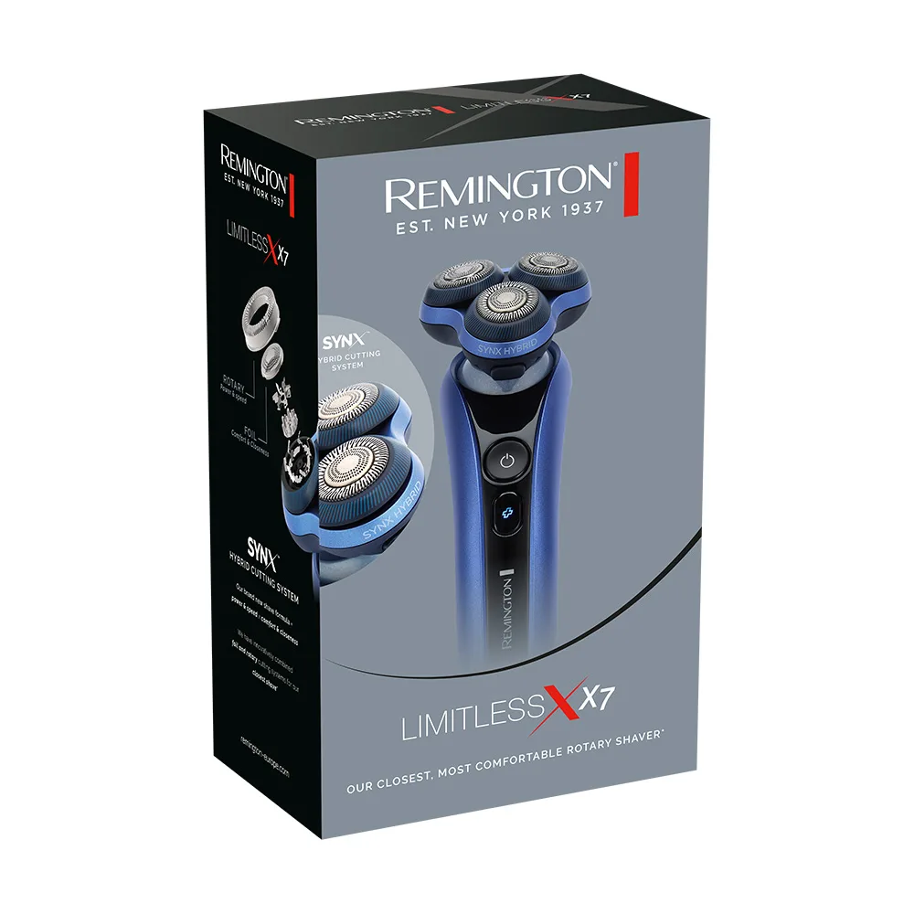 Електрична роторна бритва Remington X7 Limitless X з трьома бритвяними головками, для сухого та вологого гоління, з вбудованим три