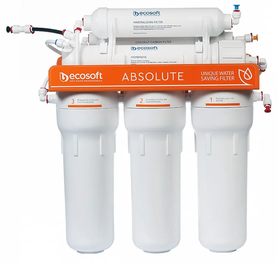 Система зворотного осмосу Ecosoft Absolute, мембрана 75 gpd DuPont, мінералізатор, дренаж 1:1