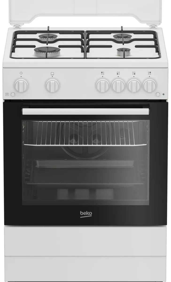 Газова плита Beko, 64 л, 60x60 см, з таймером, біла.