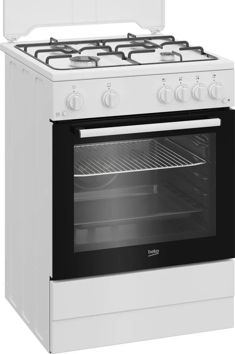 Газова плита Beko, 64 л, 60x60 см, з таймером, біла.
