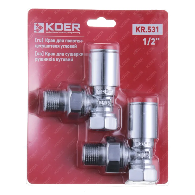 Кран для рушникосушки Koer 1/2" кутовий хромований