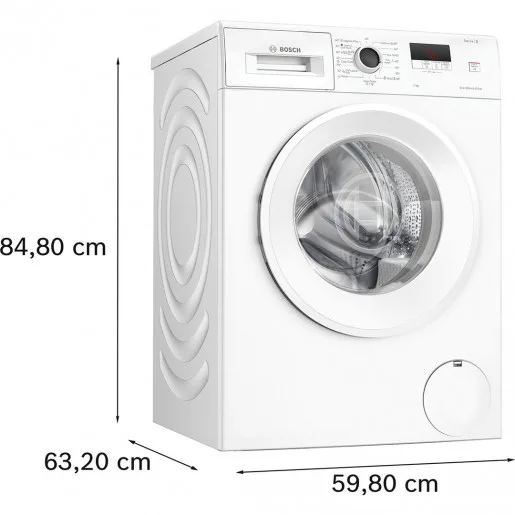 Пральна машина Bosch фронтального завантаження, 7 кг, 1200 об/хв, клас енергоефективності A, ширина 59 см, з дисплеєм, біла.