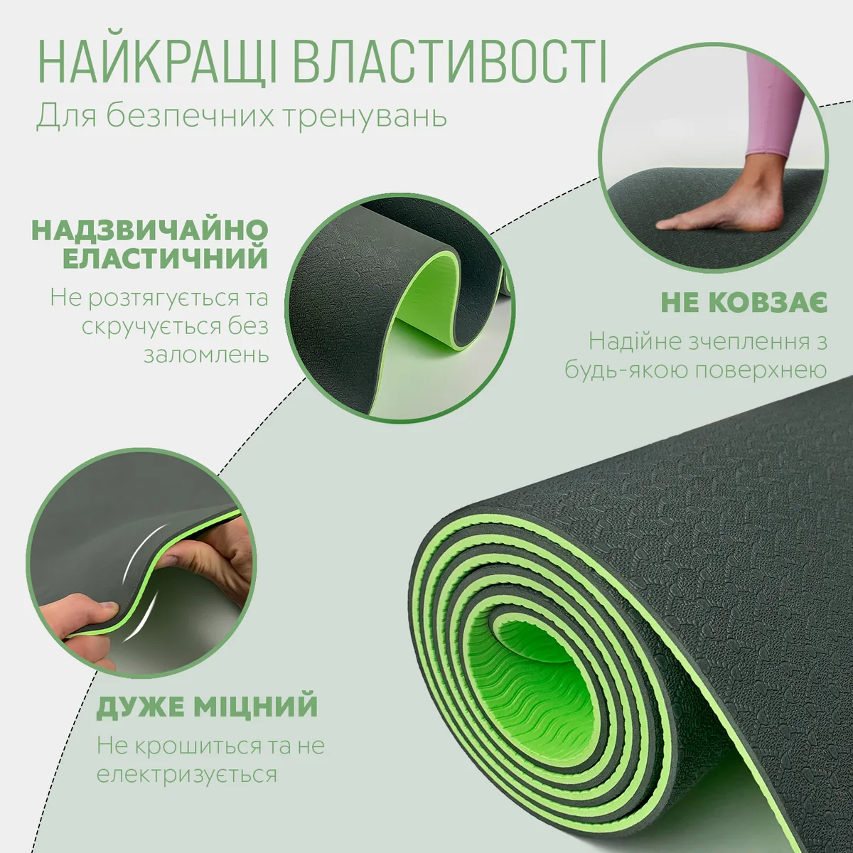 Килимок для йоги EasyFit TPE 183х61 см чорний-зелений 6 мм