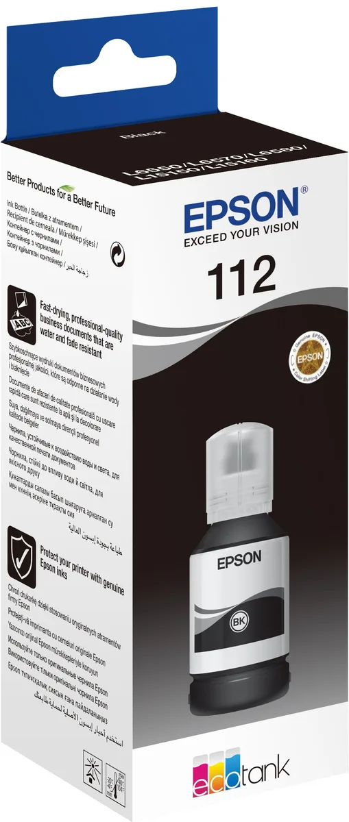 Контейнер з чорнилом Epson 112 EcoTank L11160/L15150/L15160/L6490/L6550/L6570/L15180/L6580 Black pigm
