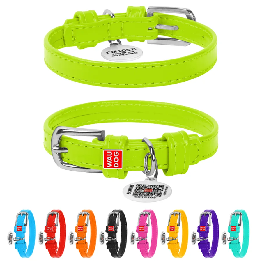 Нашийник WAUDOG Glamour XS 12 мм 21-29 см шкіряний салатовий з QR паспортом