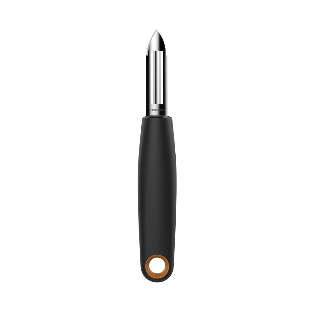 Овочечистка вертикальна Fiskars Functional Form, 26.7 см, з нержавіючої сталі та пластику, чорного кольору.