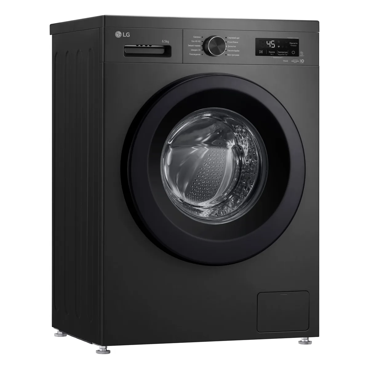 Фронтальна пральна машина LG, 6.5 кг, 1200 об/хв, клас енергоспоживання В, 44 см, з дисплеєм, функцією пари, інверторний двигун, ч
