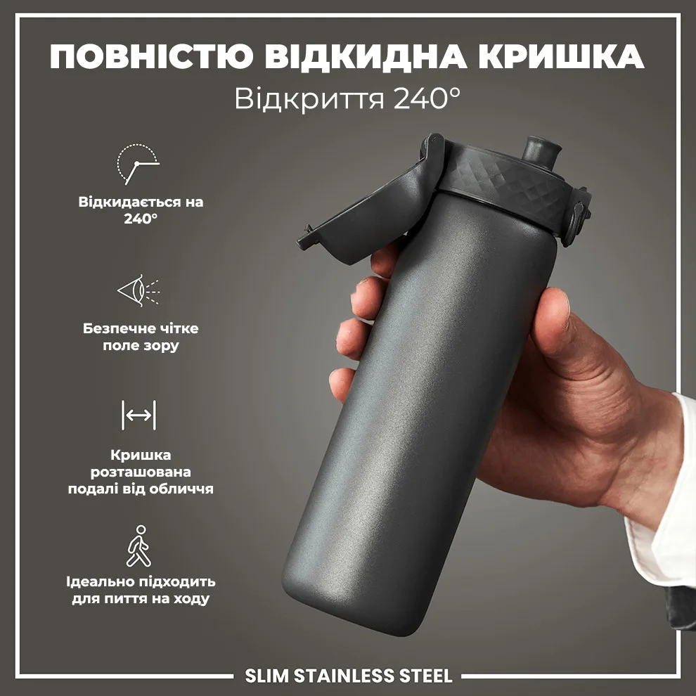 Пляшка для води ION8 нержавіюча сталь 600 мл сірий