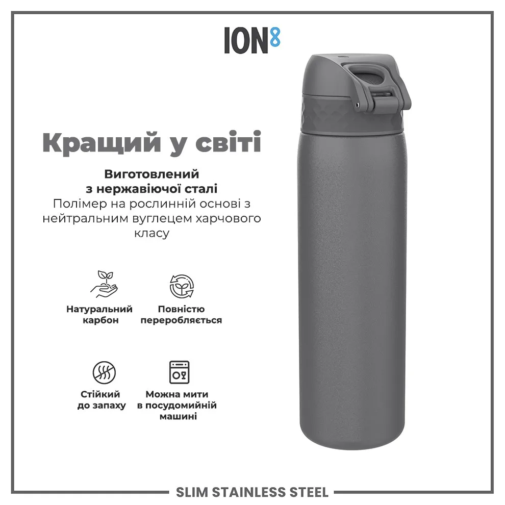 Пляшка для води ION8 нержавіюча сталь 600 мл сірий