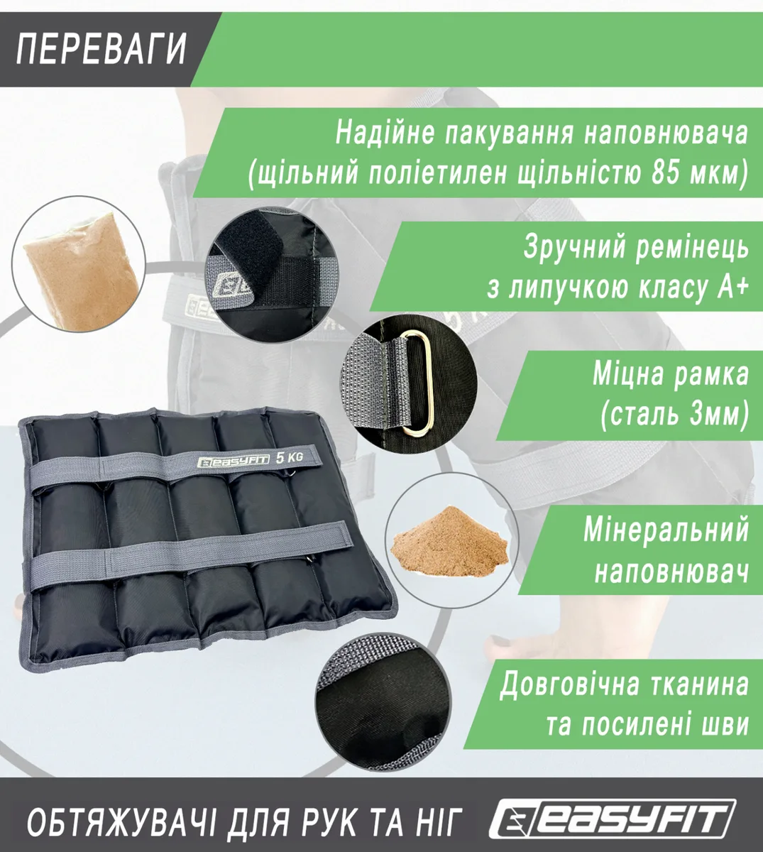 Утяжелители для ног и рук EasyFit Оксфорд 5 кг Черные