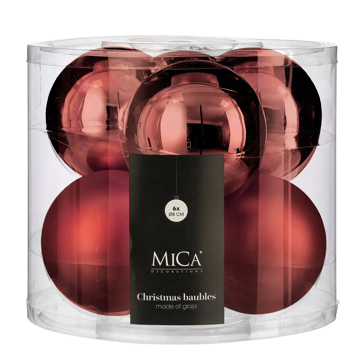 Елочные стеклянные шары Mica Decorations 8 см вишневые 6 шт