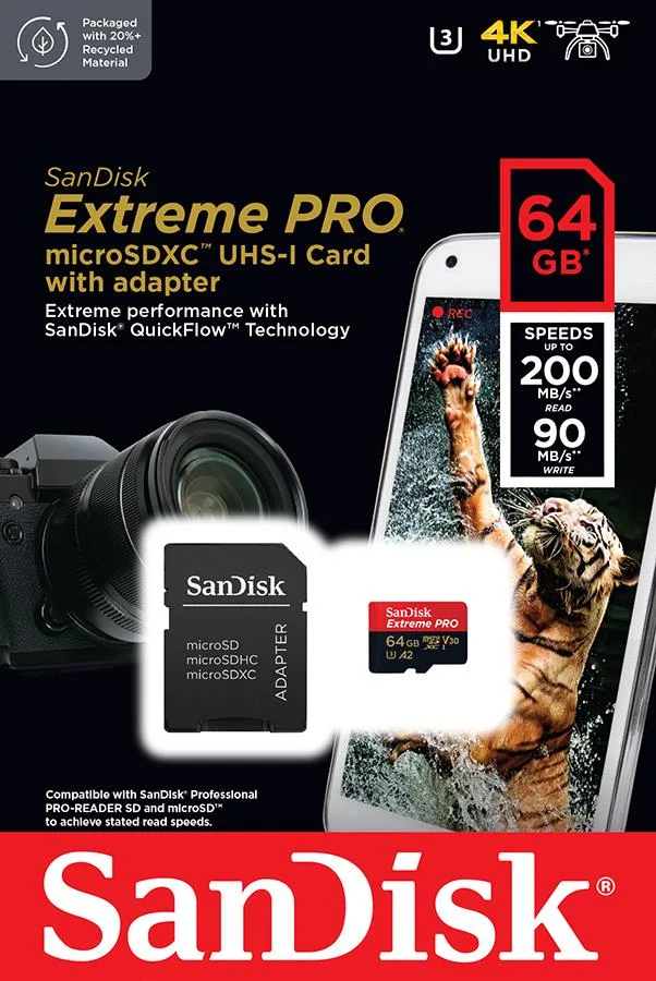 Карта пам'яті SanDisk microSD 64GB UHS-I U3 V30 чорна